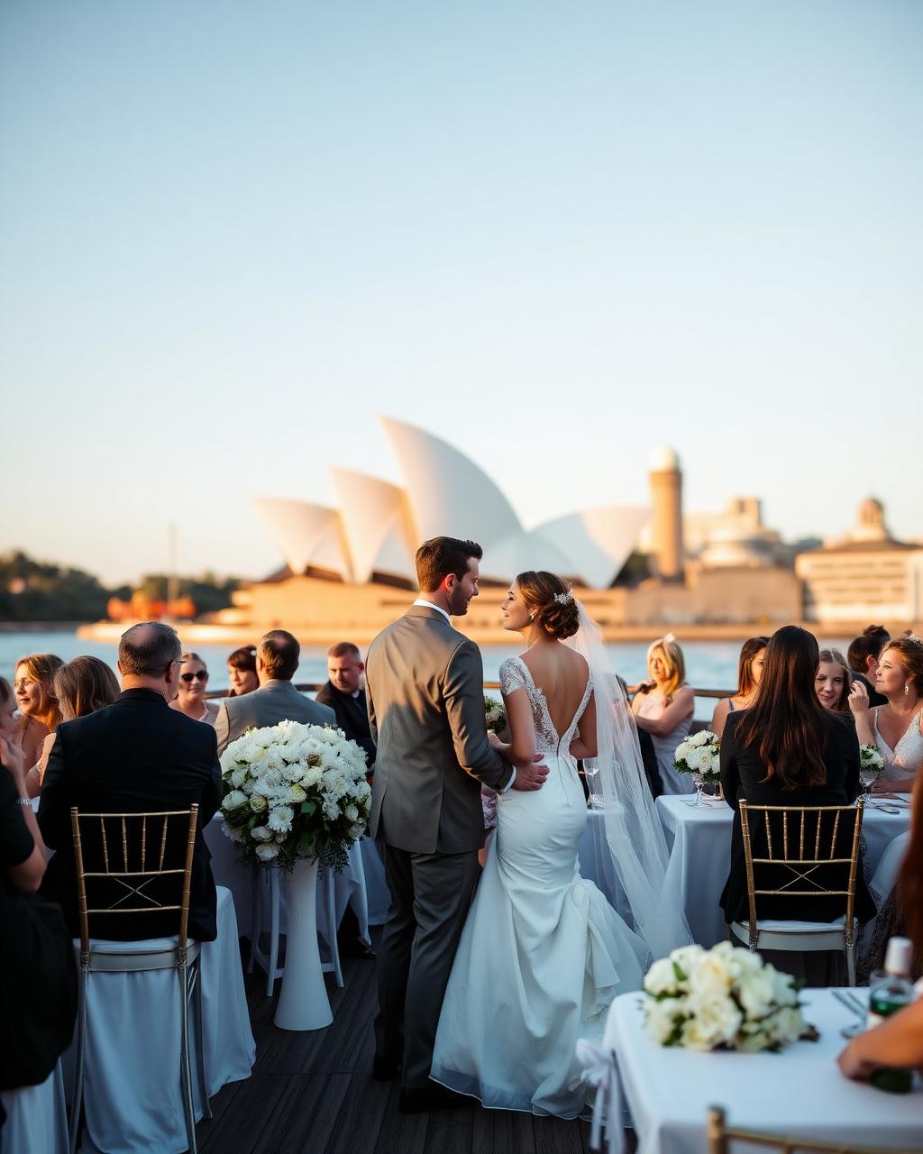 Wedding reception on Luna Cruises with Sydney Opera House as the backdrop