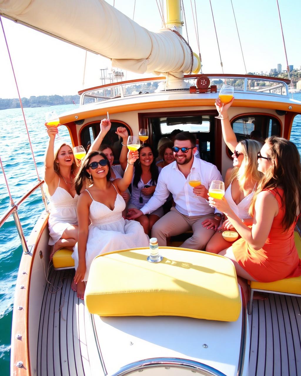 Hens and bucks party celebrating with drinks on Luna Cruises